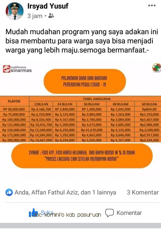 Bupati: Waspadai Penipuan di Medsos Bermodus Mengatasnamakan Akun Facebook Saya