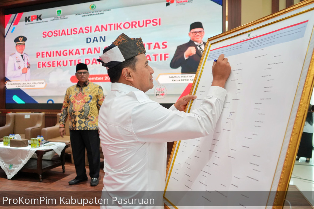 Bangun Sinergitas Bersama Legislatif, Pemkab Pasuruan Gelar Penandatangan Pakta Integritas Anti Korupsi