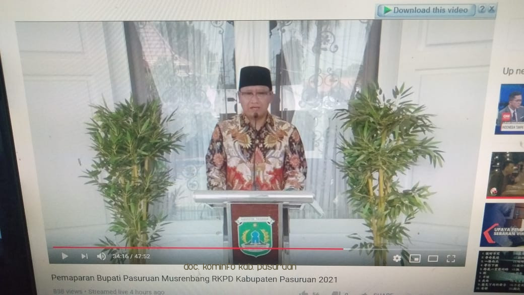 Bupati Irsyad Yusuf Pimpin Musrenbang RKPD Kabupaten Pasuruan tahun 2021, Secara Online