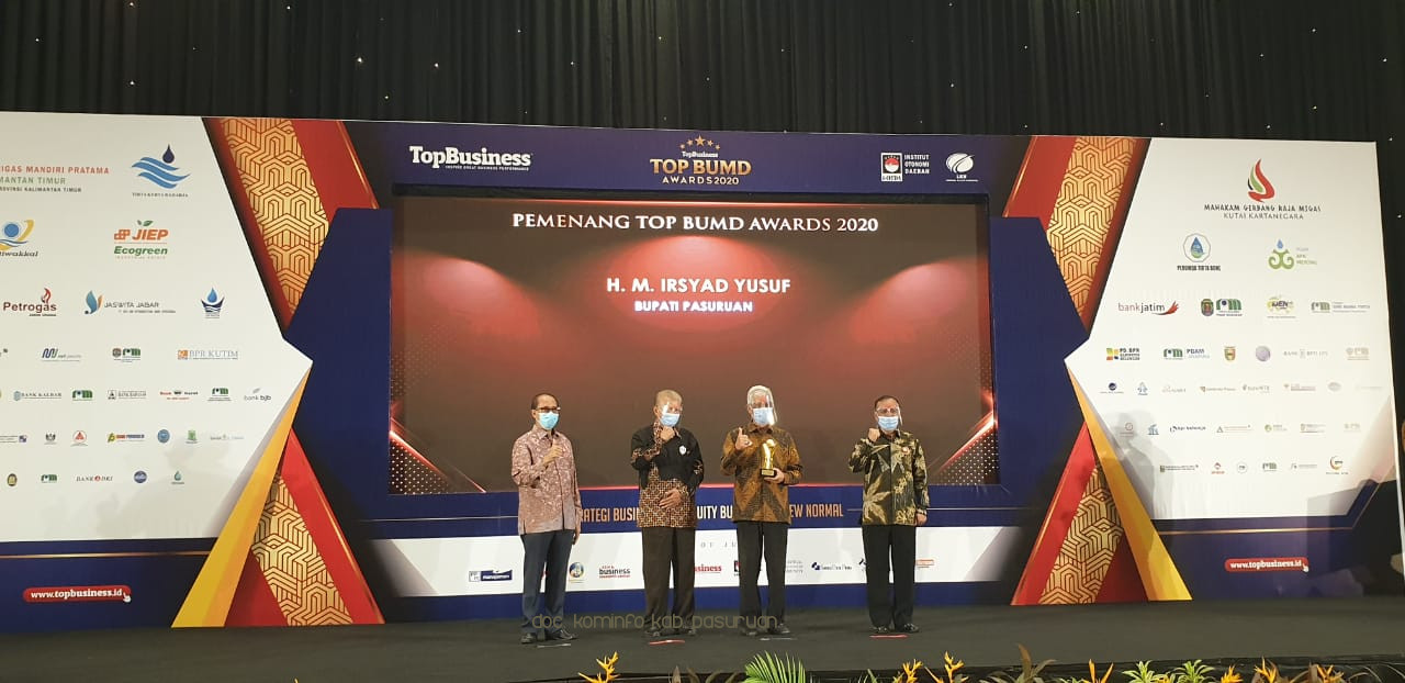 Kesekian Kalinya, Bupati Pasuruan, HM Irsyad Yusuf Raih Penghargaan Top Pembina BUMD Terbaik 2020
