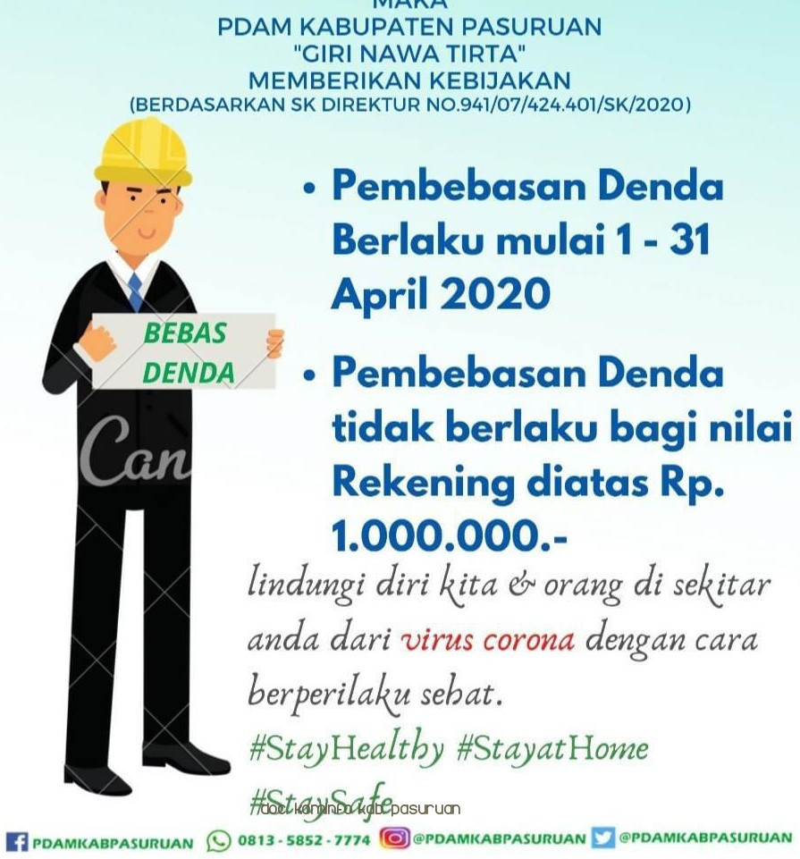 PDAM Kabupaten Pasuran Bebaskan Denda Pelanggan Rumah Tangga Yang Pemakaiannya Dibawah Rp 1 Juta